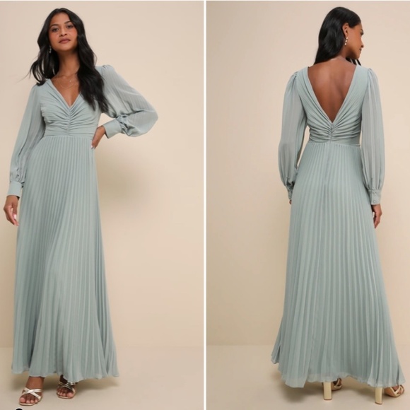 LULU's Chic Elegant Long Sleeve Romantic Flowy Bridesmaid Wedding Formal Maxi - Picture 1 of 4